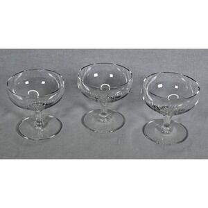 Set of (3) Vintage Etched Atomic Starburst Sherbet Low Coupe Champagne Glasses‎